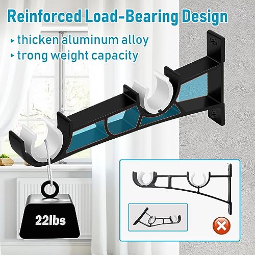 KOLAKO Curtain Rod Bracket, 3 Pack Double Curtain Rod Brackets, Heavy Duty Drapery Holders for 1 Inch Rods, Wall Double Rod Curtain Hanger Hooks, Black - Image 3
