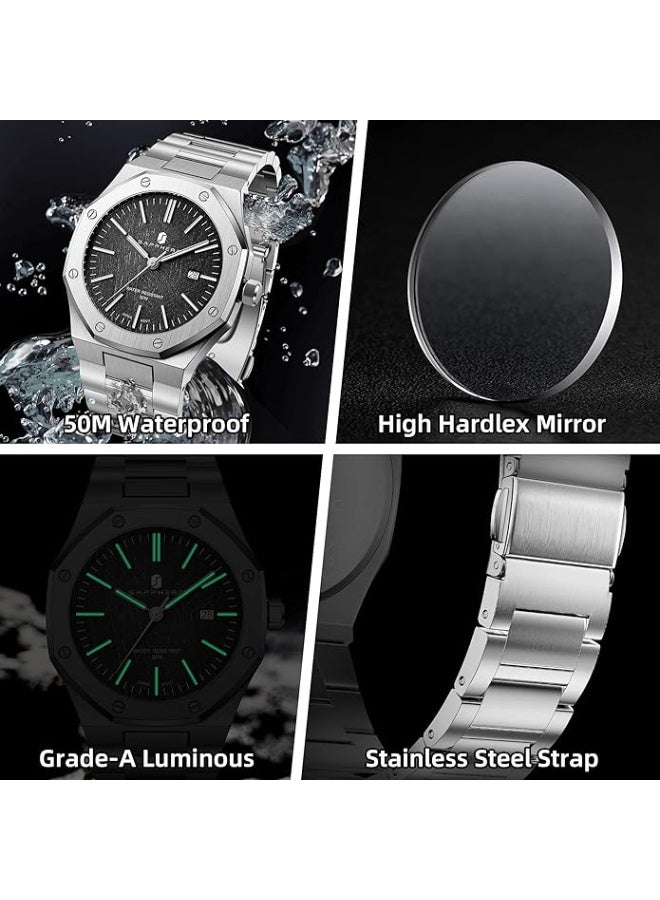 Sapphero Watch for Men Stainless Steel Mens Watches Waterproof Analog Quartz Movement Wrist Watch Gifts for Men - Image 5