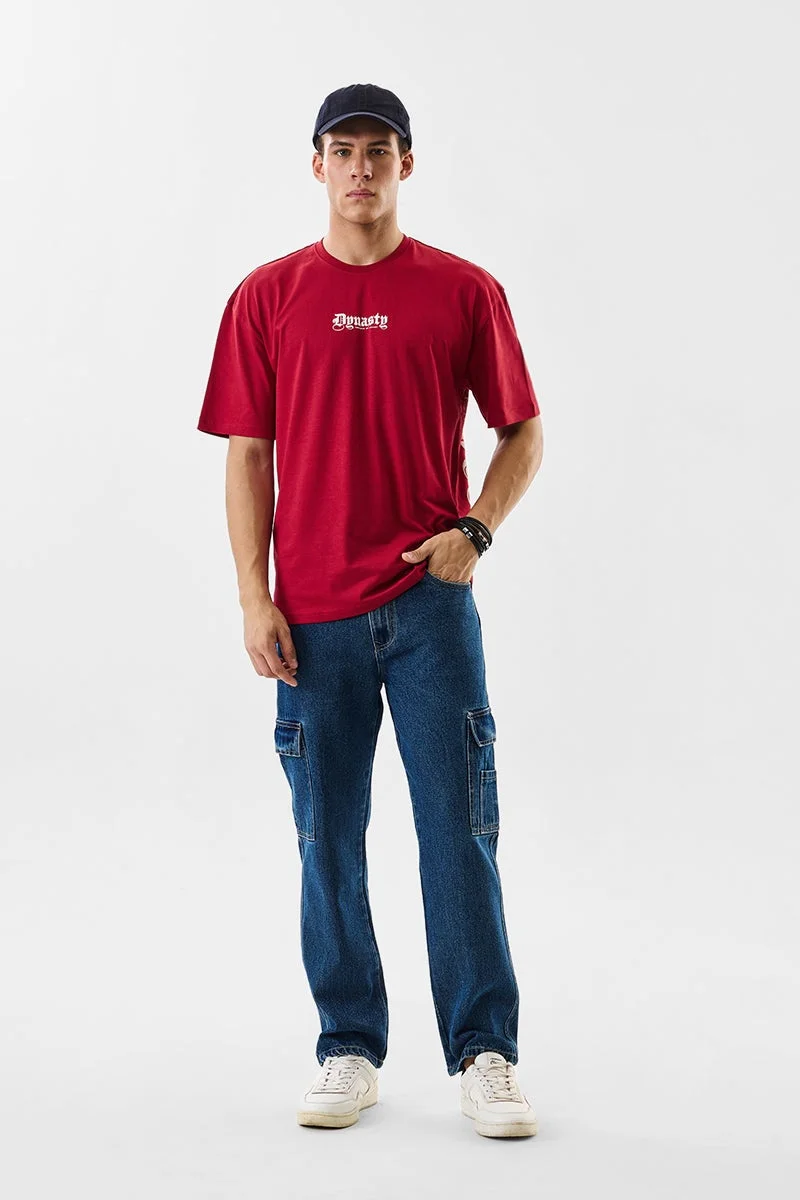سنيتش Red Graphic Half Sleeve Oversized Streetwear T-Shirt