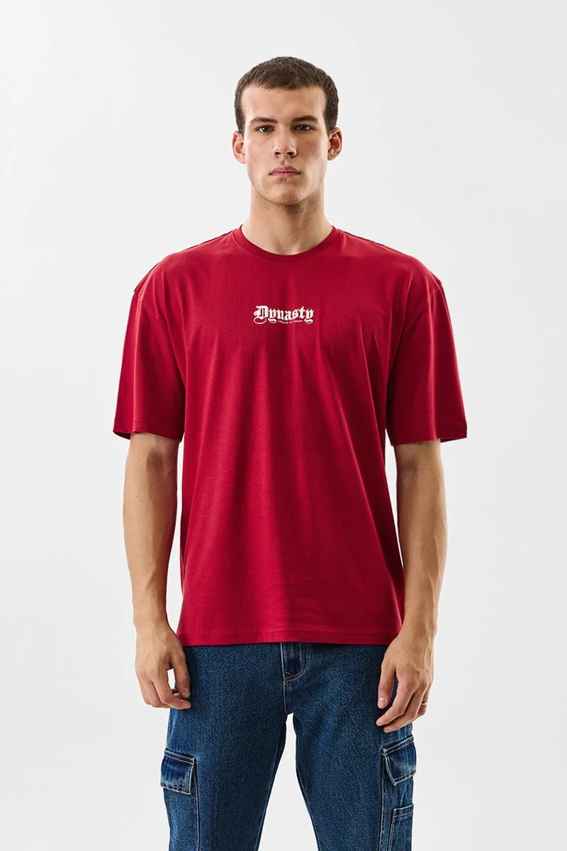 سنيتش Red Graphic Half Sleeve Oversized Streetwear T-Shirt