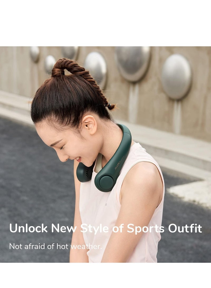 جيسيو لايف مروحة JISULIFE للرقبة محمولة، يمكن ارتداؤها شخصيًا مع بطارية قابلة لإعادة الشحن، تصميم تبريد بدون شفرات أثناء السفر مع رياح قوية، 3 سرعات، هادئة، هدايا للرجال/النساء/الأب/الأم - أخضر - Image 2