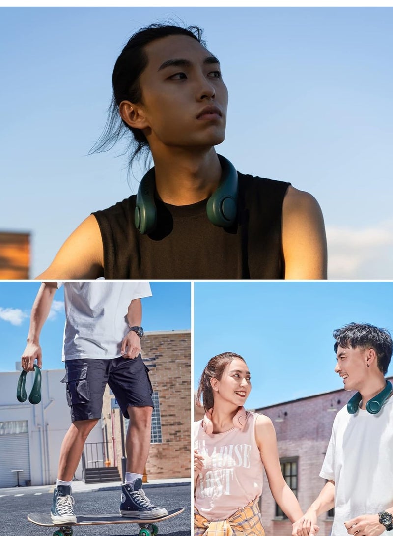 جيسيو لايف مروحة JISULIFE للرقبة محمولة، يمكن ارتداؤها شخصيًا مع بطارية قابلة لإعادة الشحن، تصميم تبريد بدون شفرات أثناء السفر مع رياح قوية، 3 سرعات، هادئة، هدايا للرجال/النساء/الأب/الأم - أخضر - Image 5