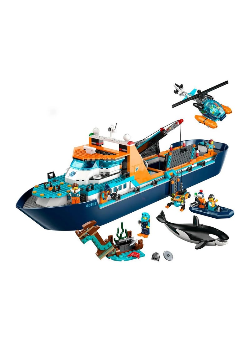 LEGO City Arctic Explorer Ship 60368 Playset - 815pcs, Floatable Boat, Helicopter, Sub, 7 Minifigs, Orca - Image 2