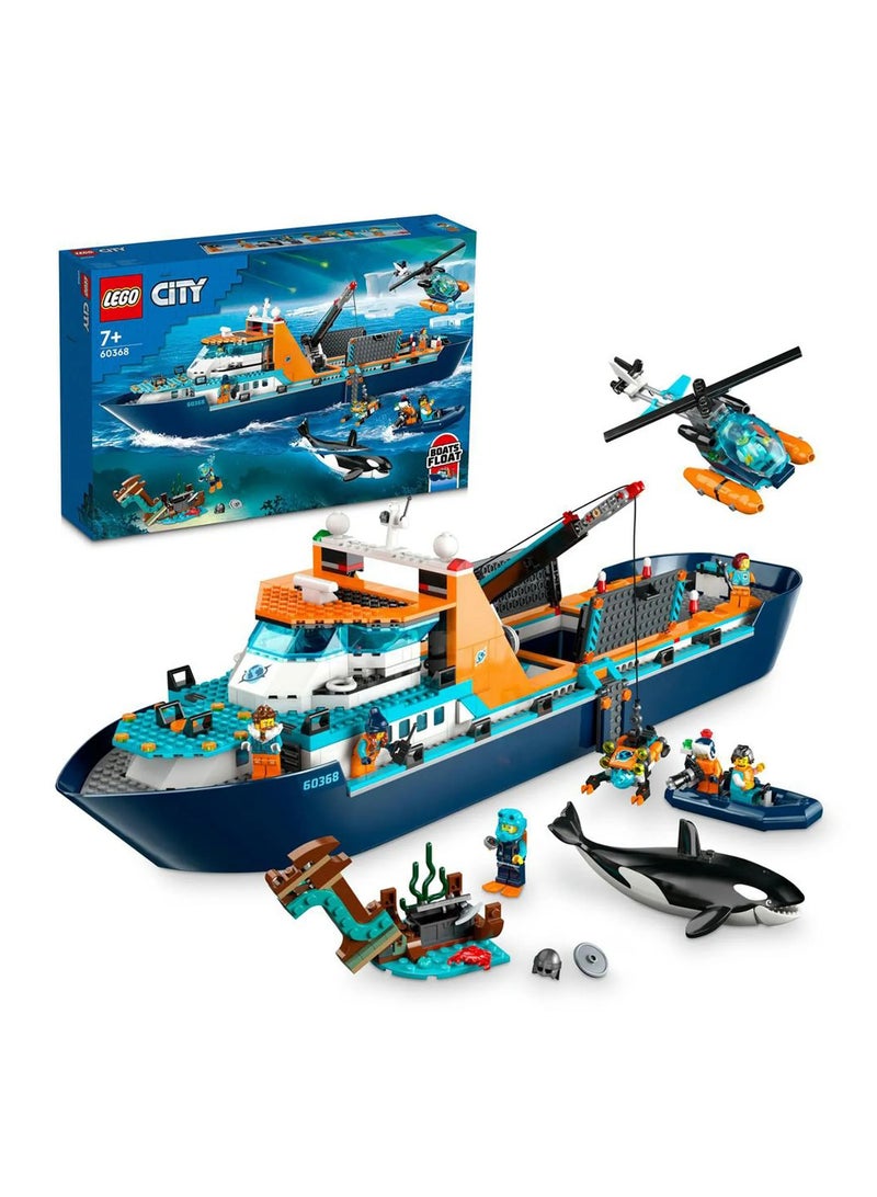 LEGO City Arctic Explorer Ship 60368 Playset - 815pcs, Floatable Boat, Helicopter, Sub, 7 Minifigs, Orca - Image 1