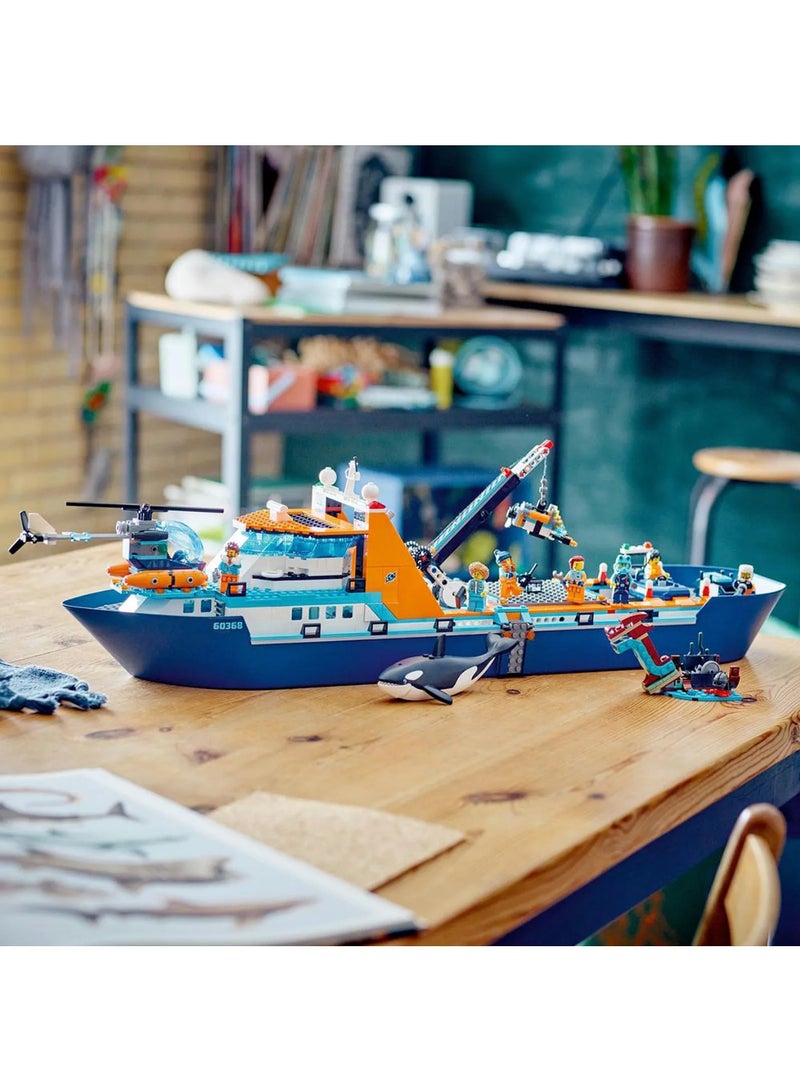 LEGO City Arctic Explorer Ship 60368 Playset - 815pcs, Floatable Boat, Helicopter, Sub, 7 Minifigs, Orca - Image 4