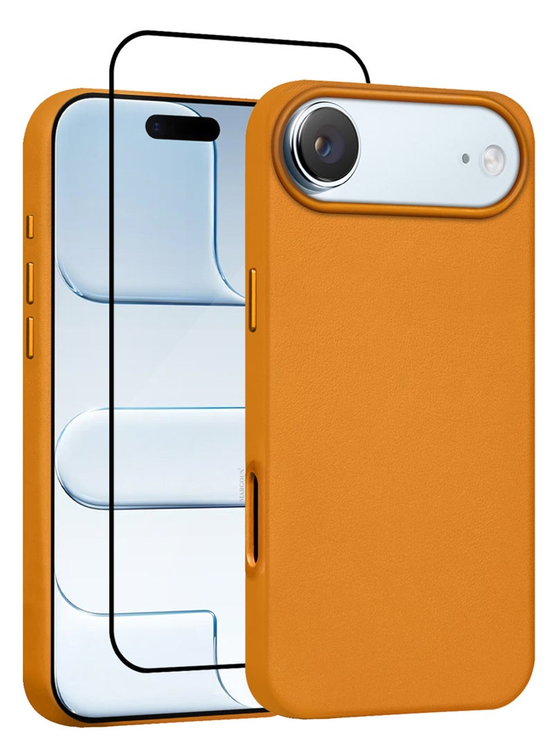 CATANES 2 Pieces Premium Leather Case for iPhone 17 Air – Shockproof - Waterproof - Matte Finish - Anti-Slip - Slim Fit with 3D Screen Protector - Light Brown - Image 1