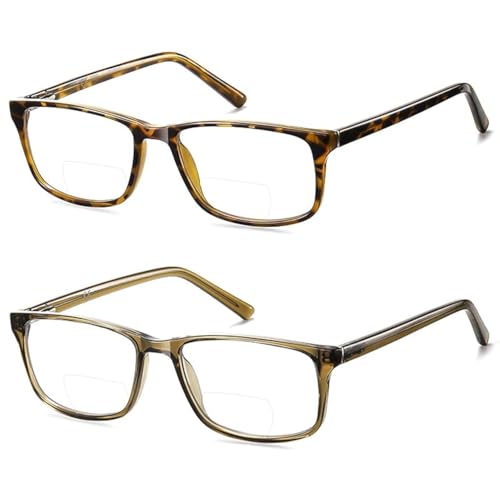Kafirlo Bifocal Reading Glasses Women Men Blue Light Blocking Computer Progressive Reader Clear Top No Line Wide Square Frame +1.50 - Image 1