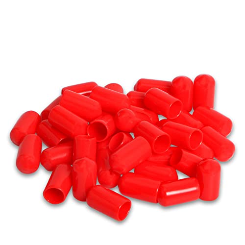 Ohamtes 50PCS ID9.5mm(3/8") red PVC Rubber end caps, Vinyl Flexible end caps, Round Pipe end caps, Bolt Thread Protector Safety caps - Image 1