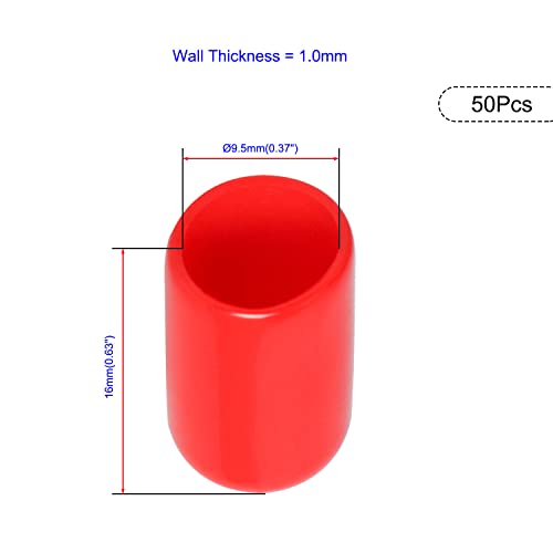 Ohamtes 50PCS ID9.5mm(3/8") red PVC Rubber end caps, Vinyl Flexible end caps, Round Pipe end caps, Bolt Thread Protector Safety caps - Image 2