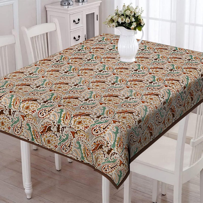 INDHOME LIFE INDHOME LIFE 100 Cotton Rectangular Center Table Cover 4 Seater 40 inch 60 inchAbstract Pattern Jaipuri Style Cloth Protector for Tables Brown ColourSet of 1 pcs - Image 1