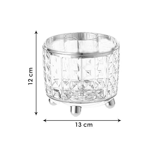 Kuber Industries Pack of 3 Multipurpose Storage Holder | Decorative Crystal Finish Stylish Look | Makeup Brush Holder | Desk Storage Container | YM.6698TS | Transparency Silver - Image 3