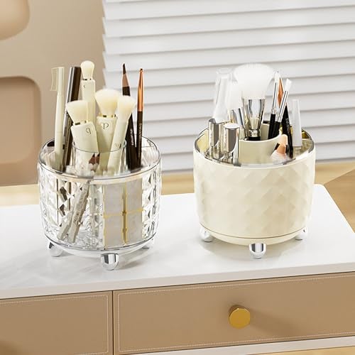 Kuber Industries Pack of 3 Multipurpose Storage Holder | Decorative Crystal Finish Stylish Look | Makeup Brush Holder | Desk Storage Container | YM.6698TS | Transparency Silver - Image 2