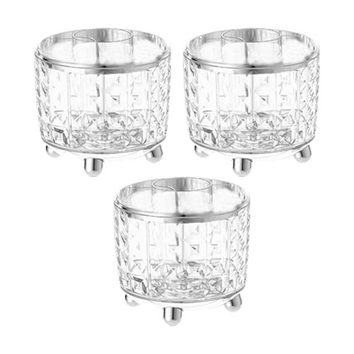 Kuber Industries Pack of 3 Multipurpose Storage Holder | Decorative Crystal Finish Stylish Look | Makeup Brush Holder | Desk Storage Container | YM.6698TS | Transparency Silver - Image 1