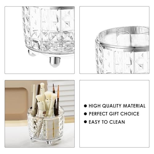 Kuber Industries Pack of 3 Multipurpose Storage Holder | Decorative Crystal Finish Stylish Look | Makeup Brush Holder | Desk Storage Container | YM.6698TS | Transparency Silver - Image 4