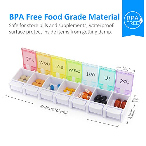 GOGOODA 2 Pack Weekly Pill Organizer Arthritis Friendly, Travel 7 Day Pill Holder Vitamin Container Organizer with Popup Open Design and Ample Space to Hold Vitamins, Fish Oil and Medication - Image 4