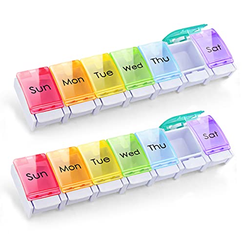 GOGOODA 2 Pack Weekly Pill Organizer Arthritis Friendly, Travel 7 Day Pill Holder Vitamin Container Organizer with Popup Open Design and Ample Space to Hold Vitamins, Fish Oil and Medication - Image 1