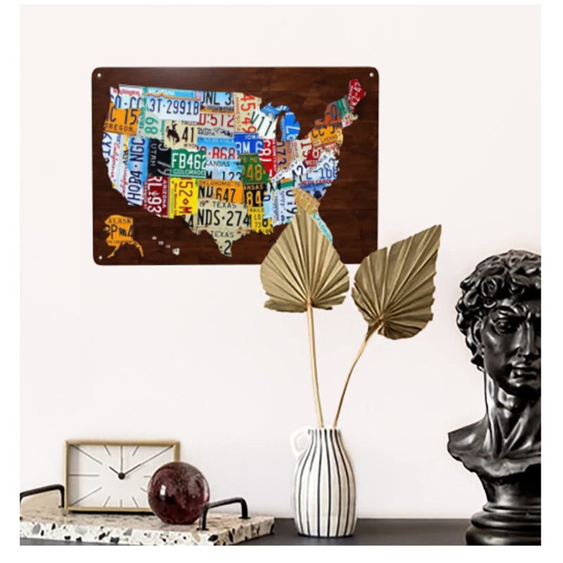 EMOHAT License Plate Map of the United States USA Metal Sign Home Living Room Porch Decor Gifts Wall Decor Tin Sign Shed Office Craft Room Living Room 12x8 inch - Image 5