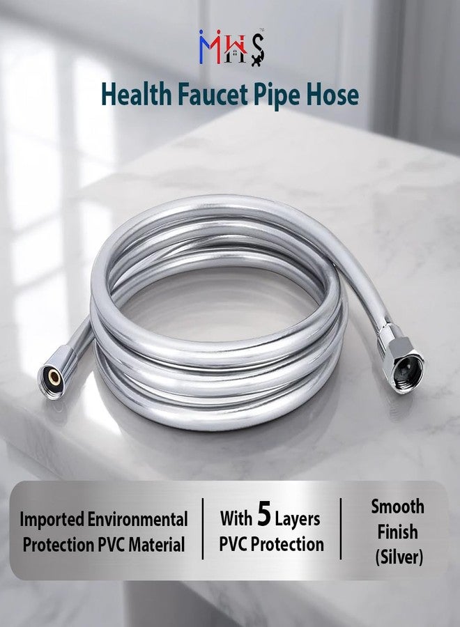 MHS Premium Health Faucet Hose Pipe - Flexible Silver PVC Tube for Bathroom Hand Shower & Faucet | Durable & Leak-Proof | Heavy Duty Brass Fittings | Made in India (2 Meter) - Image 2