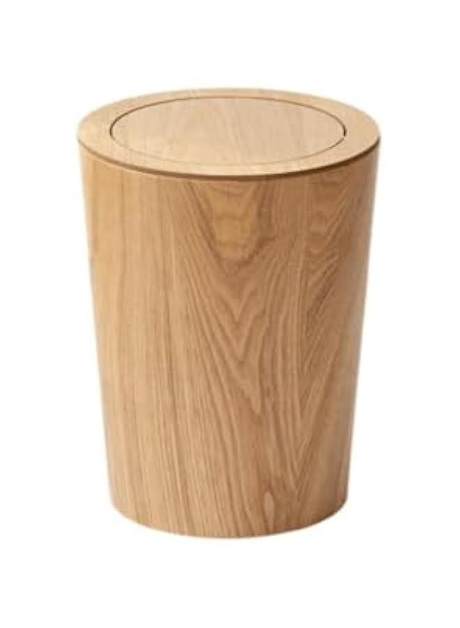 Round Wood Trash Can with Lid, Japanese-Style Natural Wood Garbage Recycling Bin, Wood Waste Bin with Swing Lid, for Bathrooms, Powder Room, Kitchen, Home Office  - Image 1