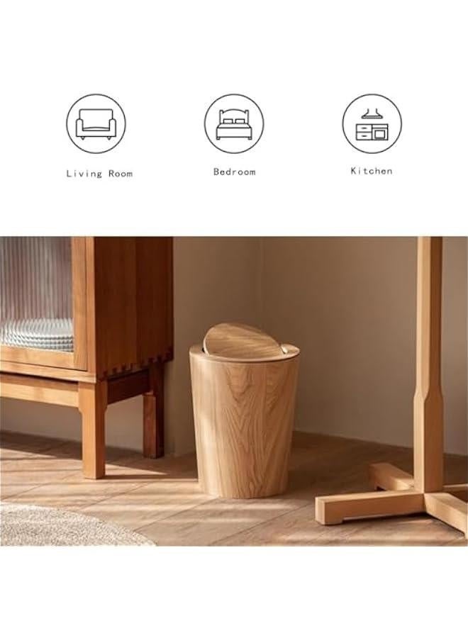 Round Wood Trash Can with Lid, Japanese-Style Natural Wood Garbage Recycling Bin, Wood Waste Bin with Swing Lid, for Bathrooms, Powder Room, Kitchen, Home Office  - Image 5