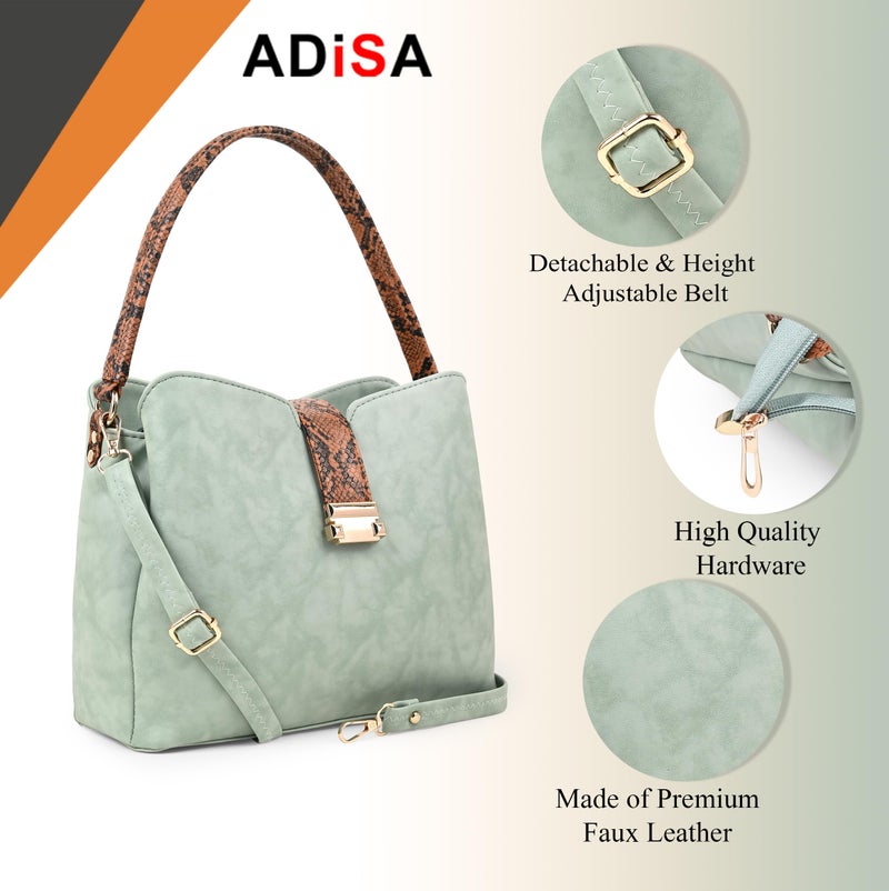 ADISA shoulder bag for women and girls handbag with snake print sling belt (AD4086-GRN) - Image 3