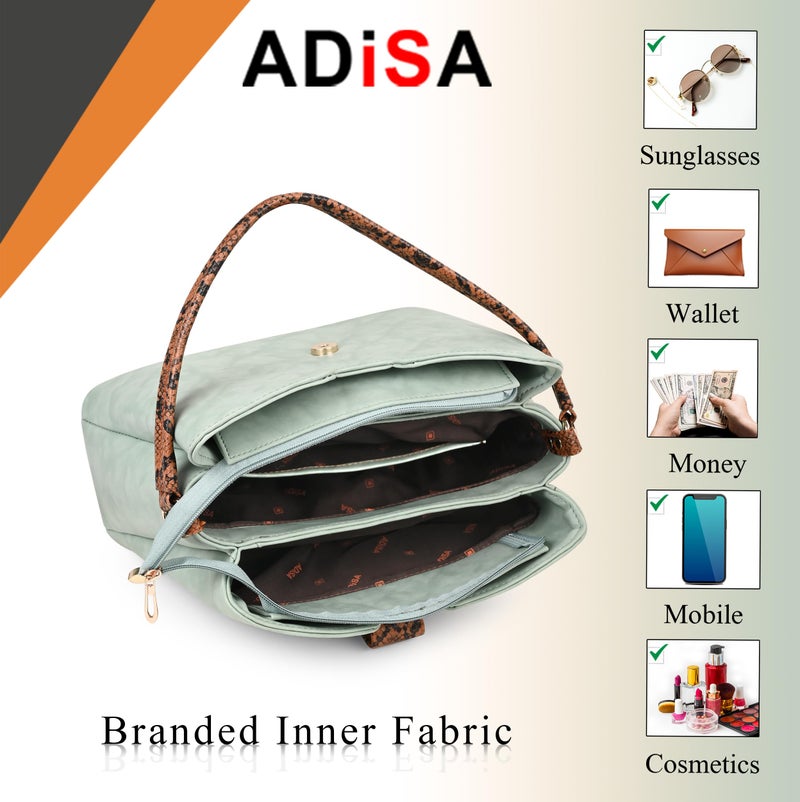 ADISA shoulder bag for women and girls handbag with snake print sling belt (AD4086-GRN) - Image 4