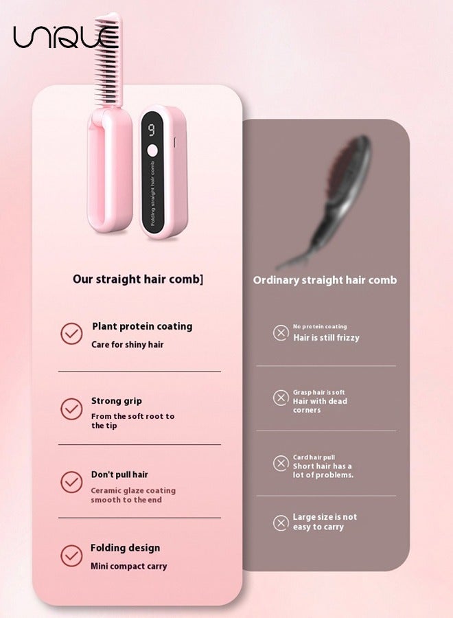 Unique Foldable Cordless Hair Straightener - Small Hair Styling Tool Straightener - Curly Straightening Dual-purpose Rechargeable Portable - 9 Temperature Settings - Suitable for Home Professional Salon - Image 3