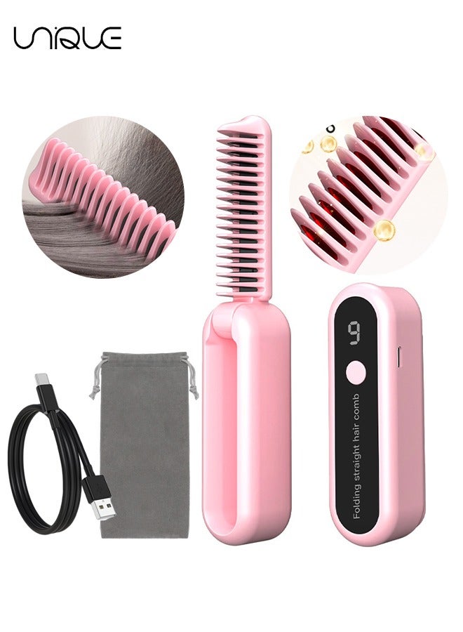 Unique Foldable Cordless Hair Straightener - Small Hair Styling Tool Straightener - Curly Straightening Dual-purpose Rechargeable Portable - 9 Temperature Settings - Suitable for Home Professional Salon - Image 1