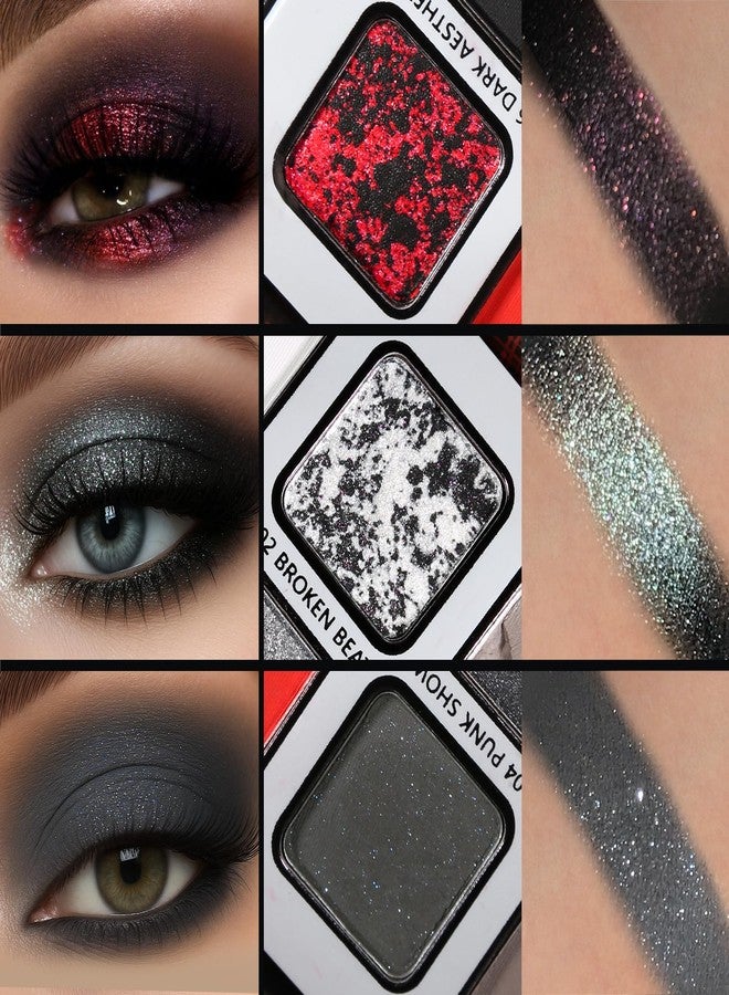 BEUSELF لوحة مكياج غوث باللون الأسود والرمادي والأحمر، لوحة ظلال عيون مدخنة عالية الصبغة باللون الرمادي والفضي والبني غير اللامع، 12 لون طويل الأمد للعيون الداكنة والإيمو والغرنج ومصاصي الدماء للاستخدام اليومي وهالوين، قابلة للدمج. - Image 4