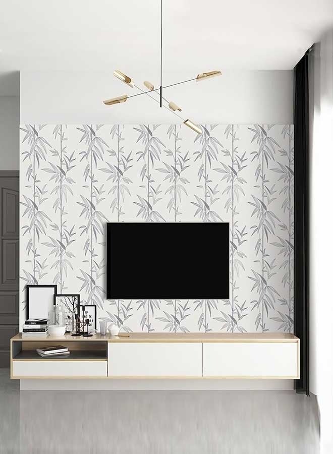 رَوَائِد ورق جدران نباتي لاصق ذاتيًا باللونين الأسود والحليبي، مقاس ‎17.3 × 196.8‎ بوصة، لفة كاملة بتصميم عصري استوائي/أدغال من الفينيل المزخرف على خلفية بيج بيضاء - Image 2