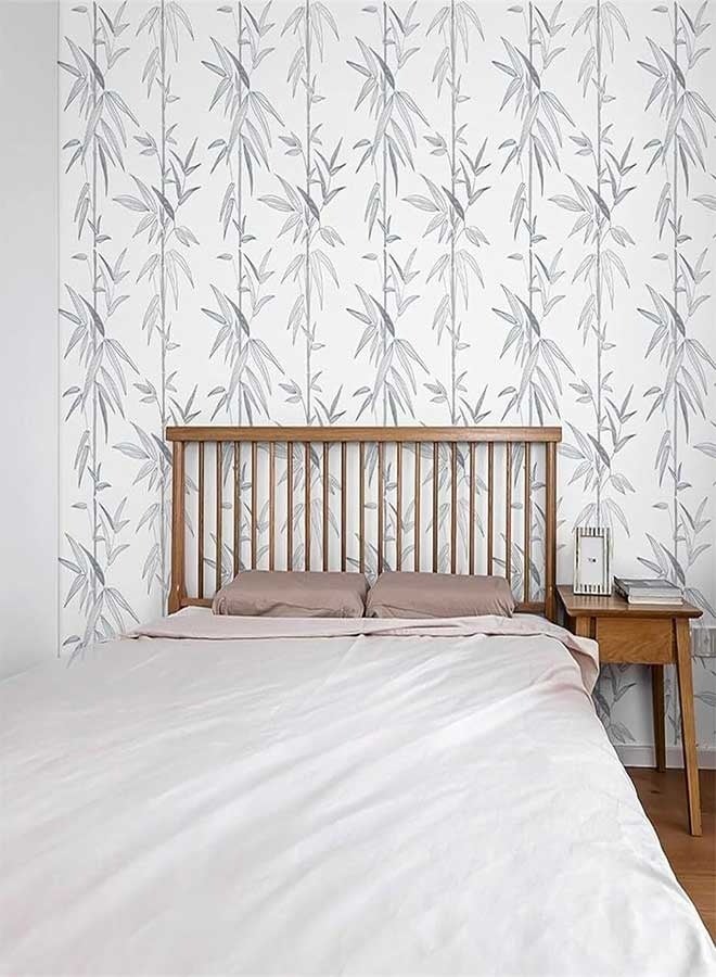 رَوَائِد ورق جدران نباتي لاصق ذاتيًا باللونين الأسود والحليبي، مقاس ‎17.3 × 196.8‎ بوصة، لفة كاملة بتصميم عصري استوائي/أدغال من الفينيل المزخرف على خلفية بيج بيضاء - Image 5