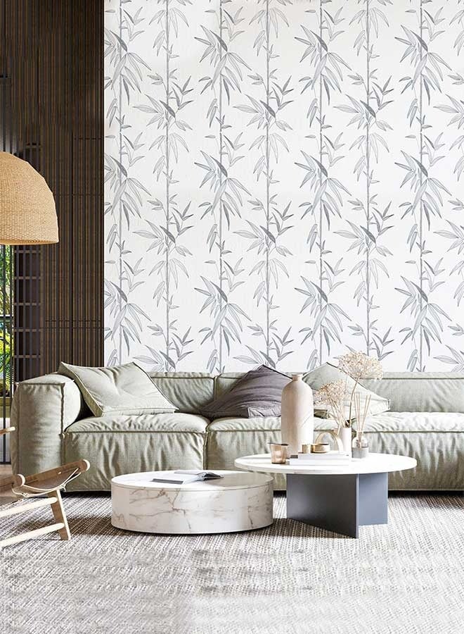 رَوَائِد ورق جدران نباتي لاصق ذاتيًا باللونين الأسود والحليبي، مقاس ‎17.3 × 196.8‎ بوصة، لفة كاملة بتصميم عصري استوائي/أدغال من الفينيل المزخرف على خلفية بيج بيضاء - Image 1