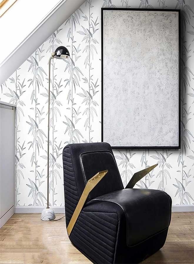 رَوَائِد ورق جدران نباتي لاصق ذاتيًا باللونين الأسود والحليبي، مقاس ‎17.3 × 196.8‎ بوصة، لفة كاملة بتصميم عصري استوائي/أدغال من الفينيل المزخرف على خلفية بيج بيضاء - Image 3