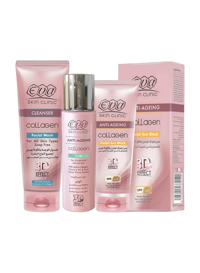 Skin Clinic Anti-Ageing Collagen Facial Sun Block 50 Ml + Anti-Ageing Collagen Facial Wash 150 Ml + Anti-Ageing Collagen Toner 200 Ml