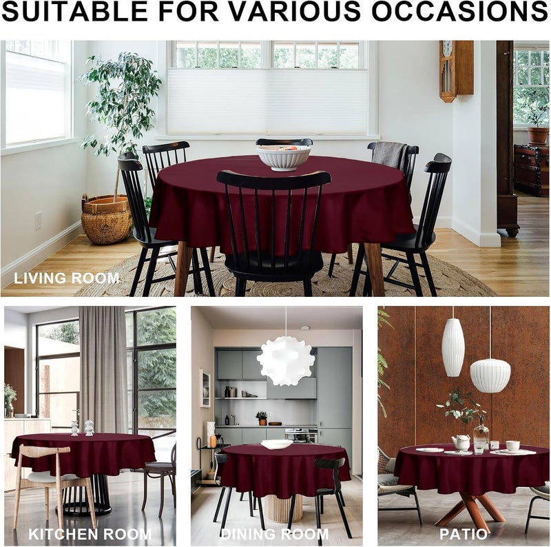 DWCN Wine Red Tablecloth, Round, 160 cm, Stain Protection, Washable Tablecloth, Christmas Tablecloth for Dining Room, Garden, Party, Weddings or Household - Image 3