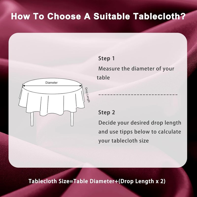 DWCN Wine Red Tablecloth, Round, 160 cm, Stain Protection, Washable Tablecloth, Christmas Tablecloth for Dining Room, Garden, Party, Weddings or Household - Image 5
