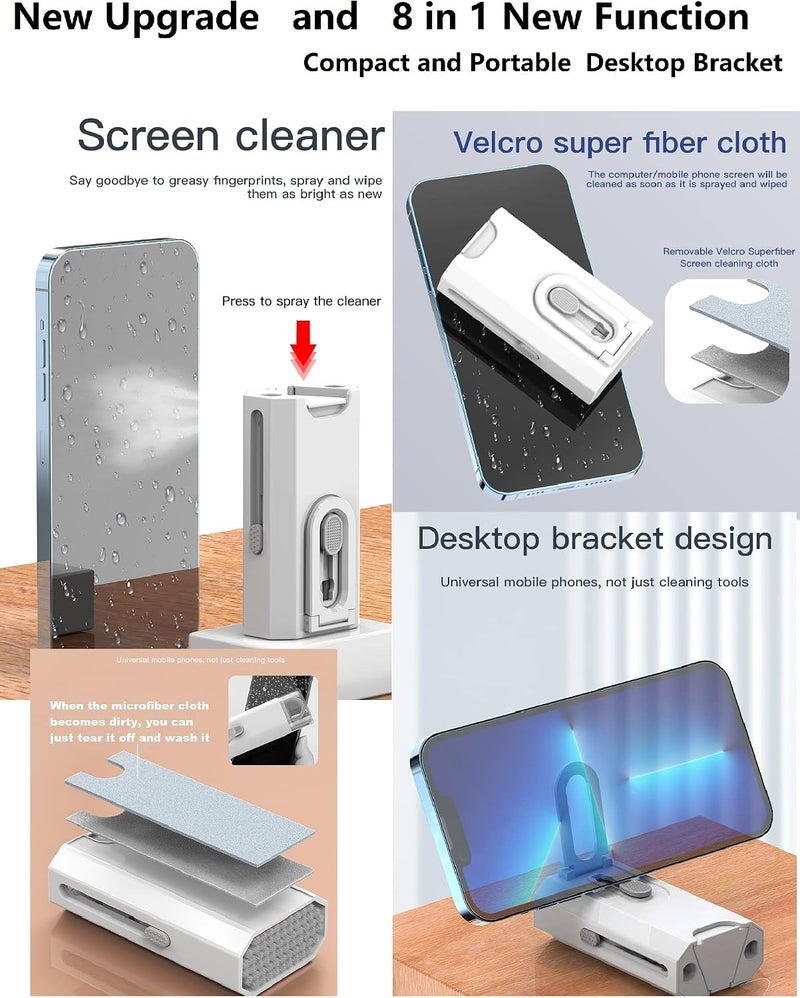 Laptop Phone Screen Keyboard Airpod Cleaner Kit for iPod iPad MacBook Tablet Computer Airpods Pro Earbuds Cleaning Tool Cell Phone Stand for Office Desk（8-in-1 ） - Image 4