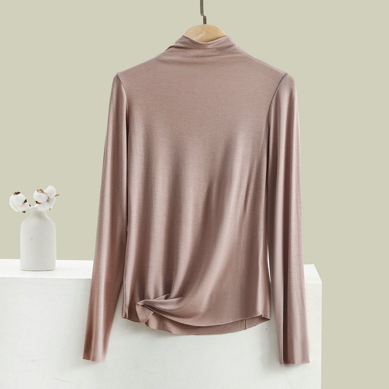 Bitter Cotton Base Shirt Women's Half-High Collar Long-Sleeved T-Shirt with Random Fit Seamless Slim Top Autumn Clothes New Winter - Image 1