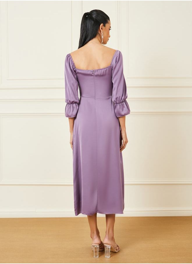 Styli - Solid Sweetheart Neck A-Line Midi Dress - Image 1