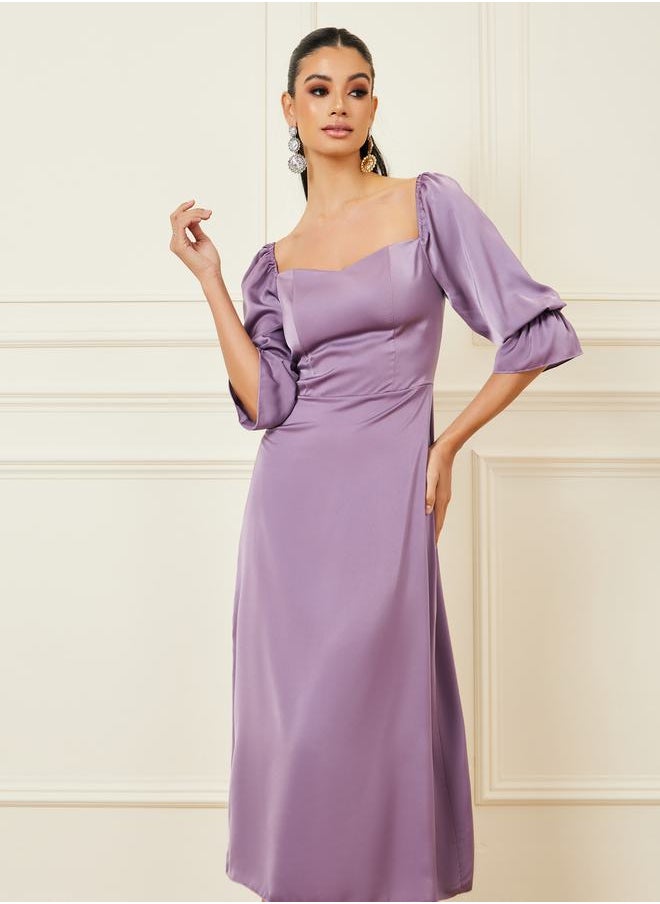 Styli - Solid Sweetheart Neck A-Line Midi Dress - Image 1