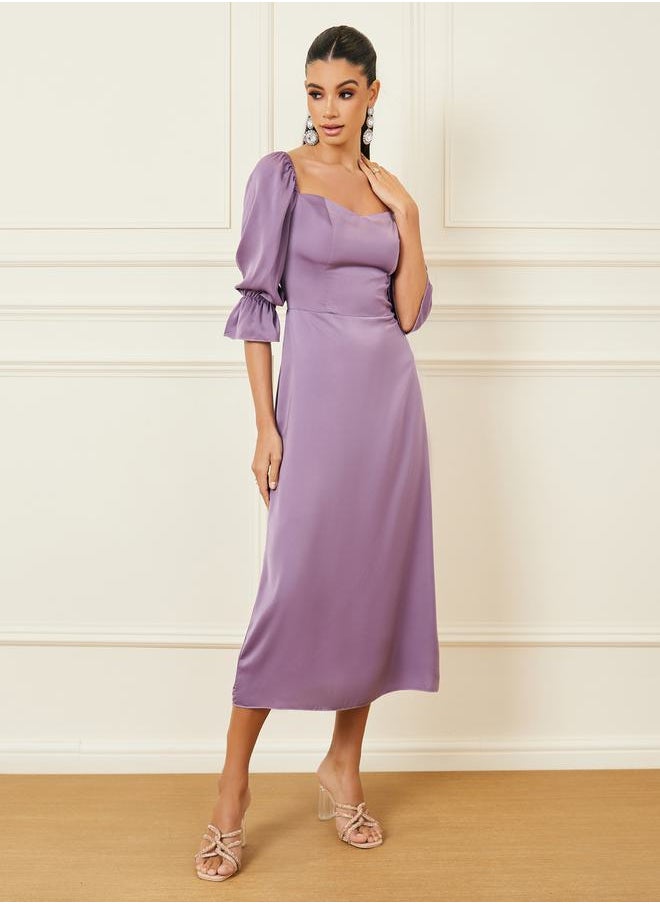 Styli - Solid Sweetheart Neck A-Line Midi Dress - Image 1