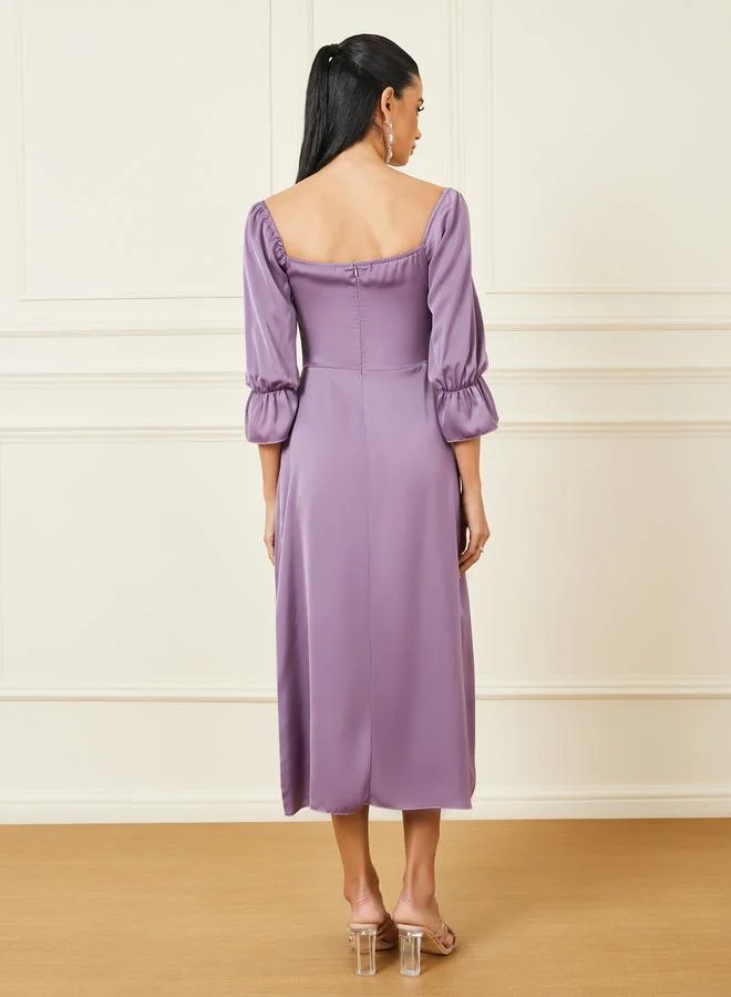 Styli Satin Puff-Sleeve Dress