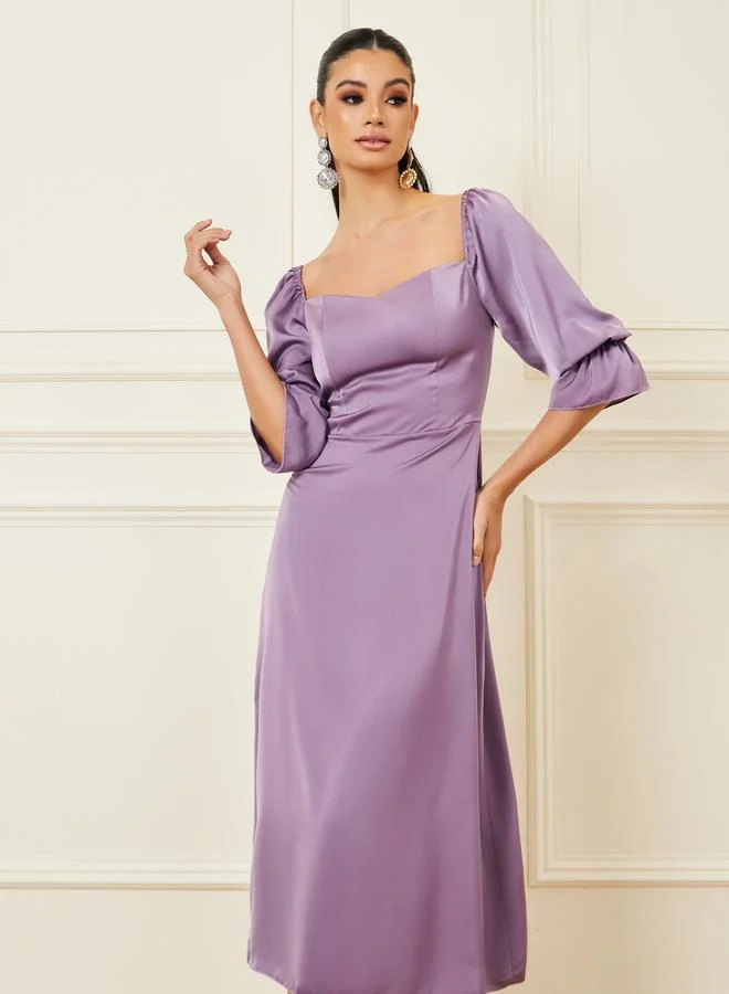 Styli Satin Puff-Sleeve Dress