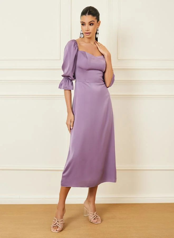 Styli Satin Puff-Sleeve Dress