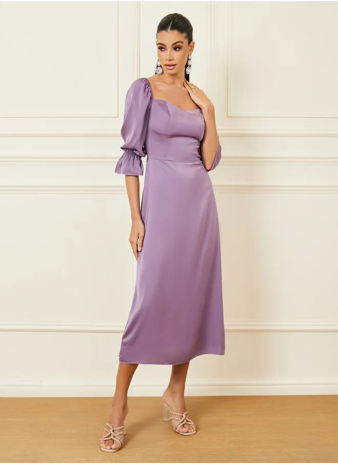 Styli Solid Sweetheart Neck A-Line Midi Dress