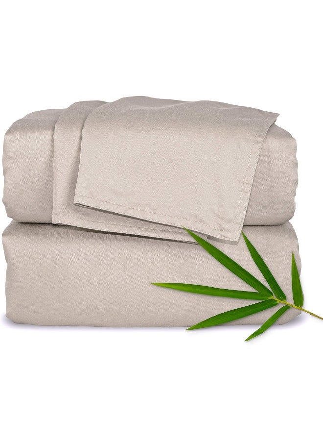 Pure Bamboo Sheets King Bed Sheet Set, Genuine 100% Organic Bamboo Viscose, Luxuriously Soft & Cooling, Double Stitching, 16 Inch Deep Pockets, Lifetime Quality Promise (King, Sand)  - Image 1