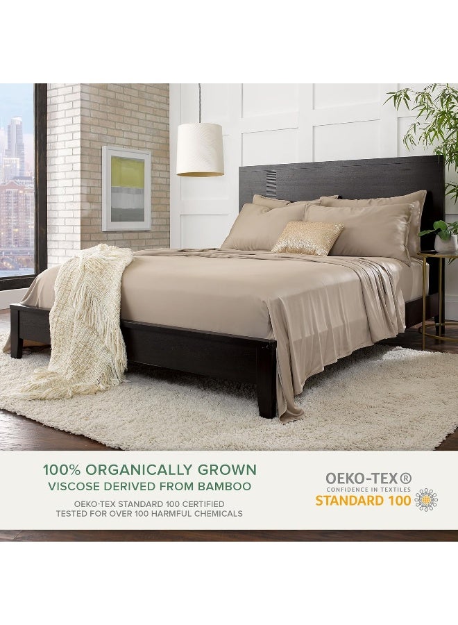 Pure Bamboo Sheets King Bed Sheet Set, Genuine 100% Organic Bamboo Viscose, Luxuriously Soft & Cooling, Double Stitching, 16 Inch Deep Pockets, Lifetime Quality Promise (King, Sand)  - Image 2