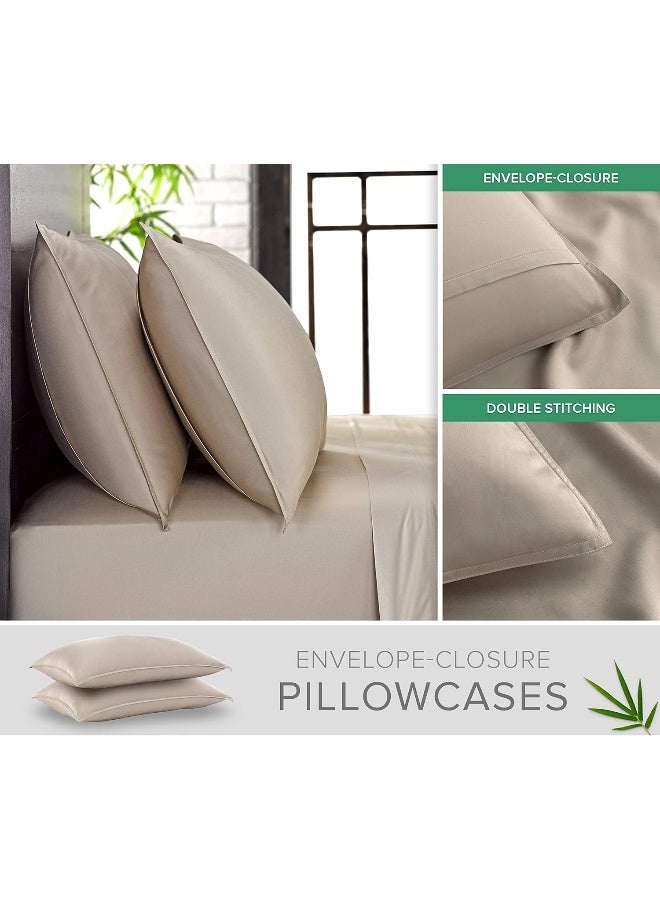 Pure Bamboo Sheets King Bed Sheet Set, Genuine 100% Organic Bamboo Viscose, Luxuriously Soft & Cooling, Double Stitching, 16 Inch Deep Pockets, Lifetime Quality Promise (King, Sand)  - Image 3
