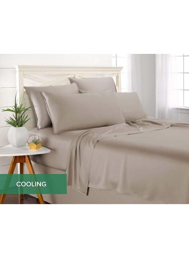 Pure Bamboo Sheets King Bed Sheet Set, Genuine 100% Organic Bamboo Viscose, Luxuriously Soft & Cooling, Double Stitching, 16 Inch Deep Pockets, Lifetime Quality Promise (King, Sand)  - Image 5