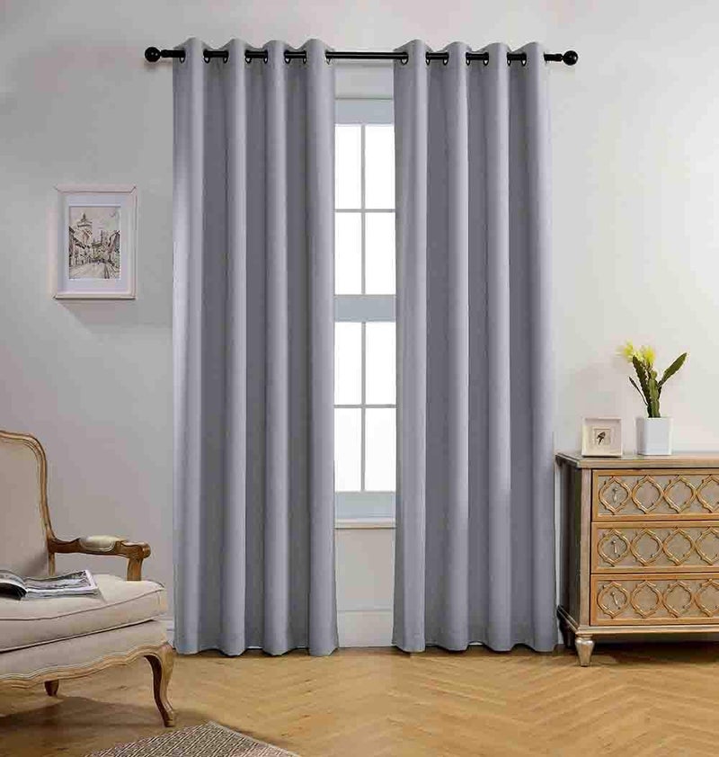 MIUCO Blackout Curtains Room Darkening Curtains Textured Grommet Window Curtains for Living Room 2 Panels 52x84 Inch Long Silver - Image 1